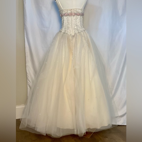 Gorgeous Mori Lee Madeline Gardner champagne & pink beaded tulle gown size 5/6 - Picture 5 of 8